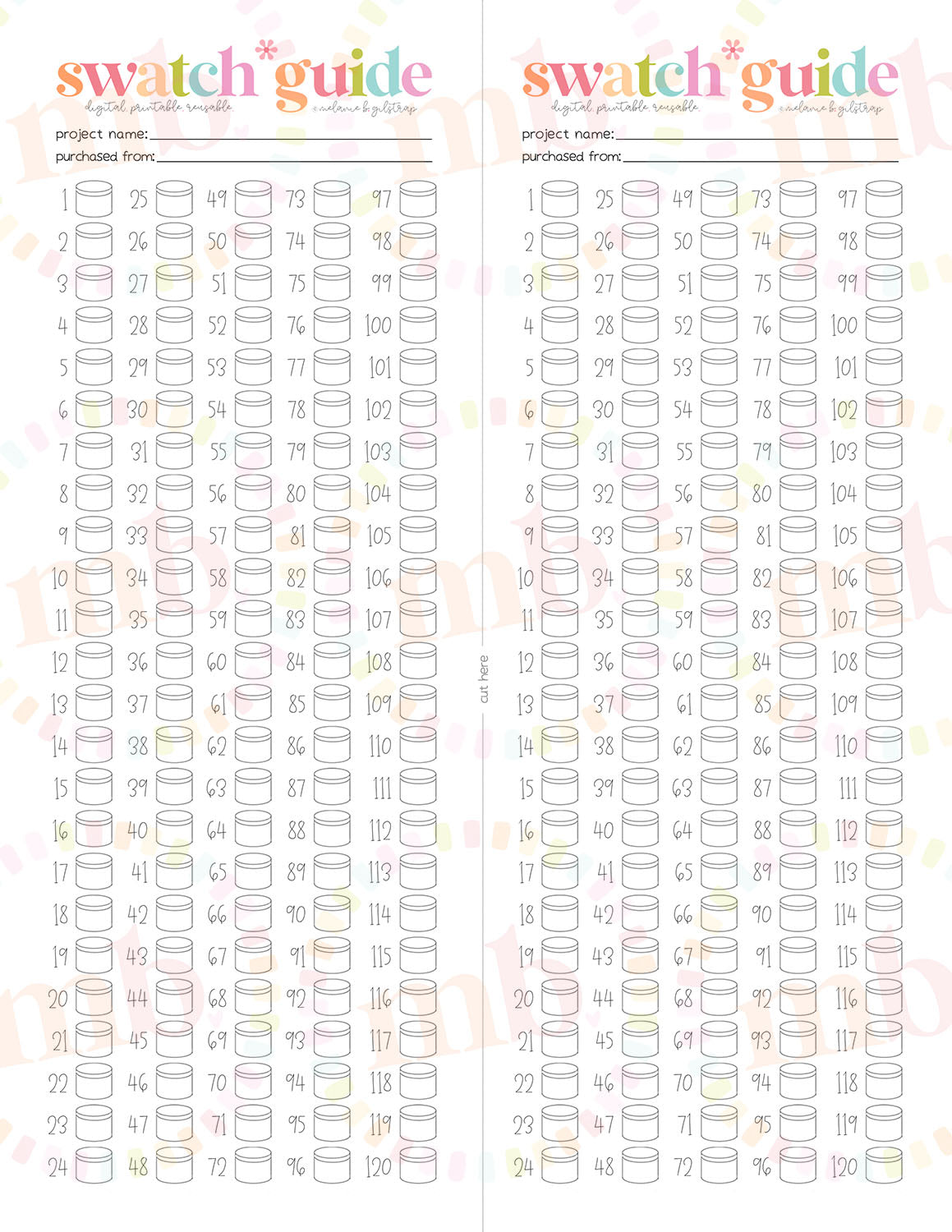 MB's 120 PAINT SWATCH GUIDE: Digital Downloadable & Printable Guide for PBN