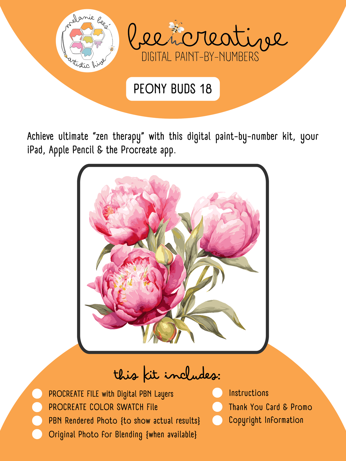 BEE CREATIVE Digital Paint by Number Kit {for Procreate} - PEONY BUD 18