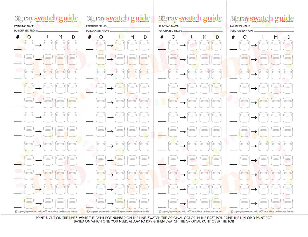 MB's 3 SHADES OF GRAY SWATCH GUIDE: Digital Downloadable & Printable Guide for PBN