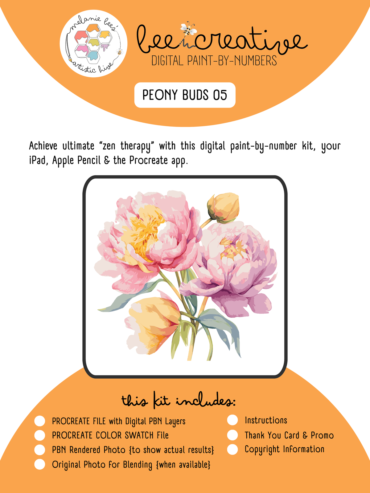 BEE CREATIVE Digital Paint by Number Kit {for Procreate} - PEONY BUD 05