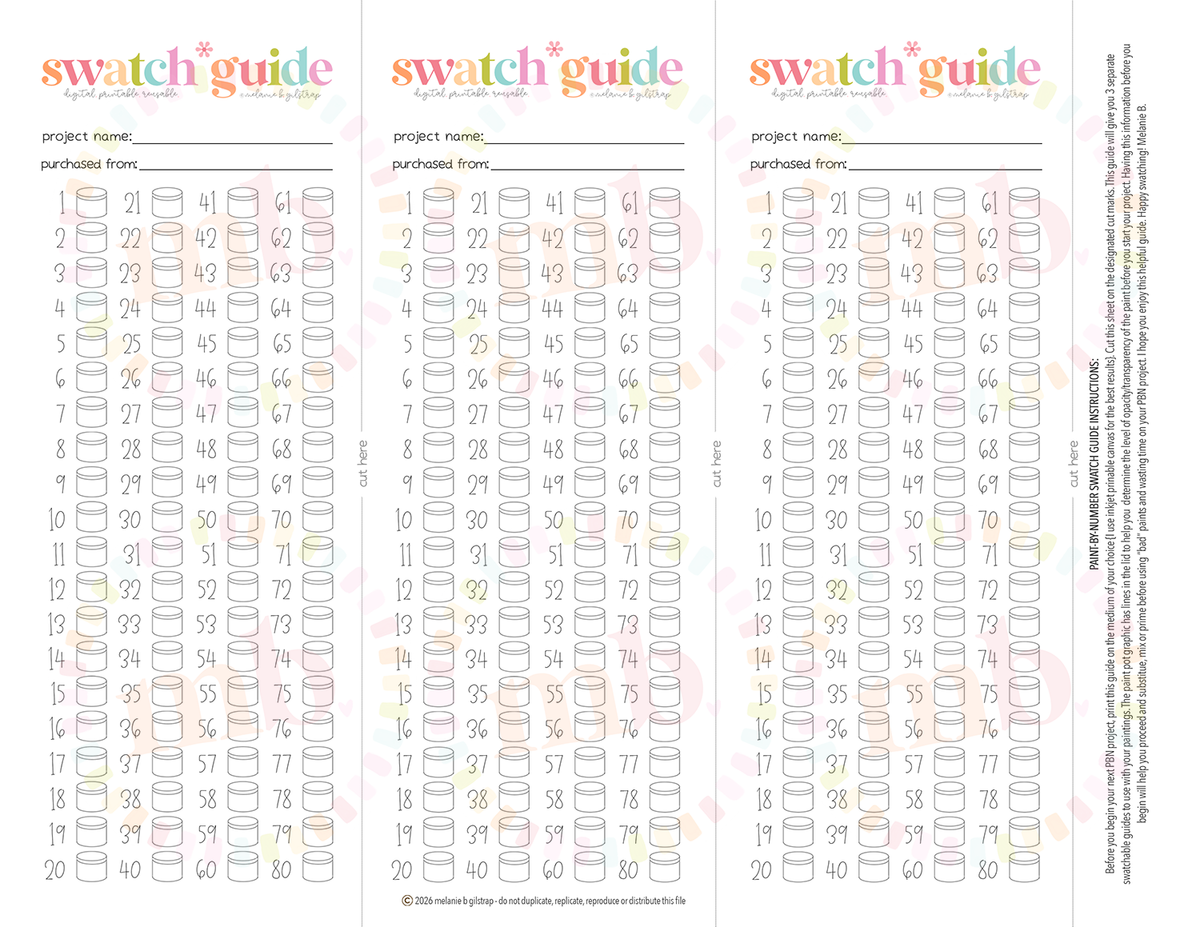 MB's 80 PAINT SWATCH GUIDE: Digital Downloadable & Printable Guide for PBN