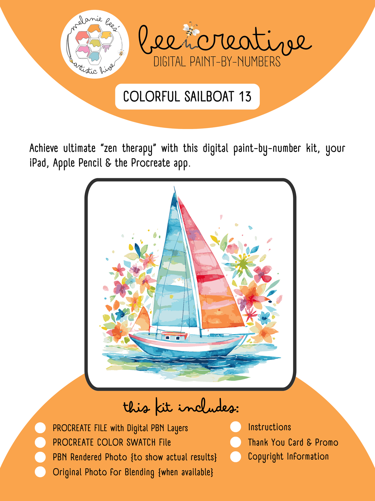 BEE CREATIVE Digital Paint by Number Kit {for Procreate} - COLORFUL SAILBOAT 13
