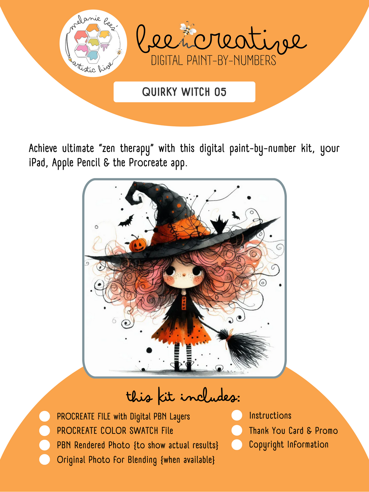 BEE CREATIVE Digital Paint by Number Kit {for Procreate} - QUIRKY WITCH 05