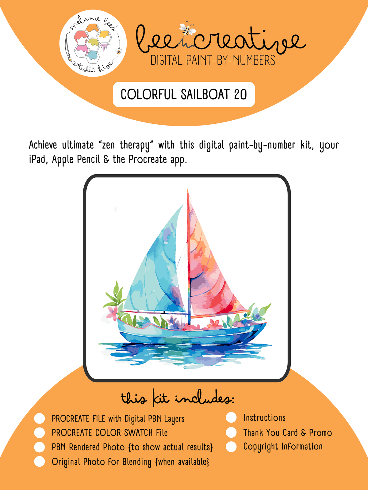 BEE CREATIVE Digital Paint by Number Kit {for Procreate} - COLORFUL SAILBOAT 20