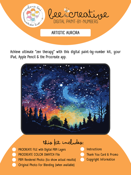 BEE CREATIVE Digital Paint by Number Kit {for Procreate} - ARTISTIC AURORA