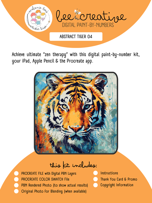 FREE-BEE 🐝 - BEE CREATIVE Digital Paint by Number Kit {for Procreate} - ABSTRACT TIGER 04