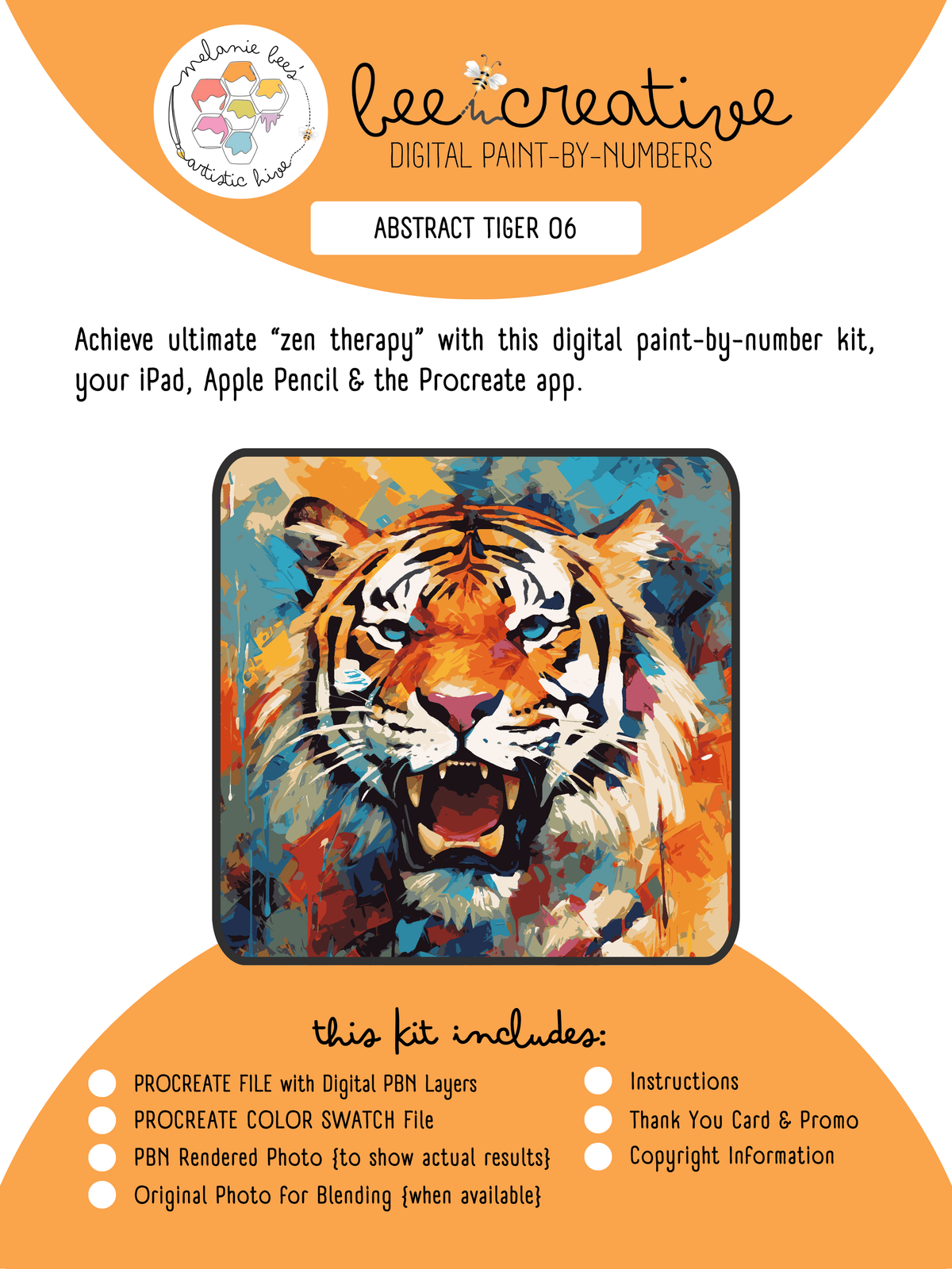 Kit de pintura digital por números BEE CREATIVE {para Procreate} - ABSTRACT TIGER 06