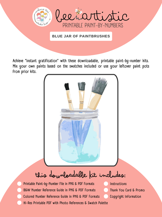 FREE-BEE 🐝 - BEE ARTISTIC Printable Paint by Number Kit - BLUE PAINTBRUSH JAR