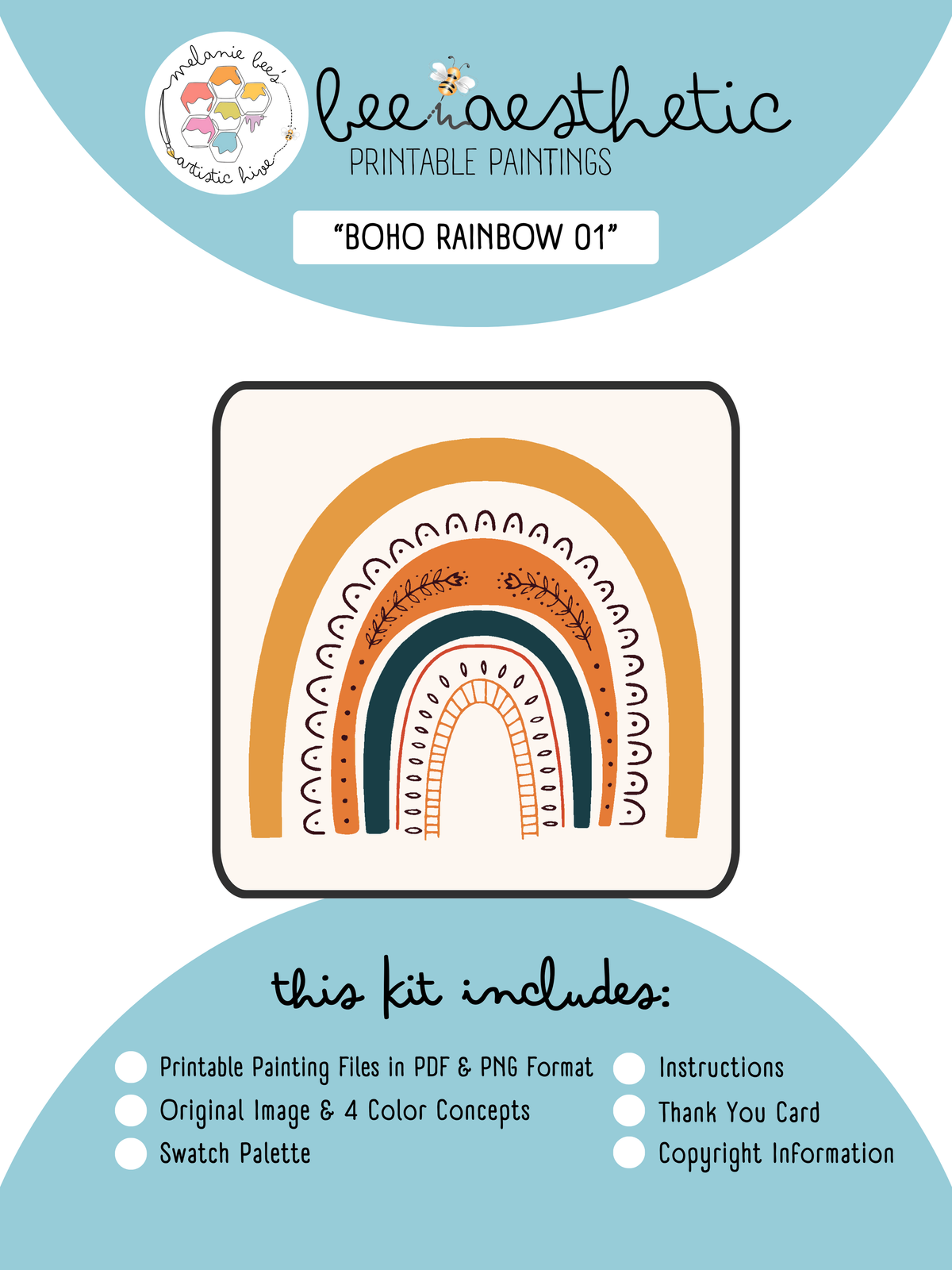 Kit de pintura imprimible FREE-BEE - BEE AESTHETIC - BOHO RAINBOW 01