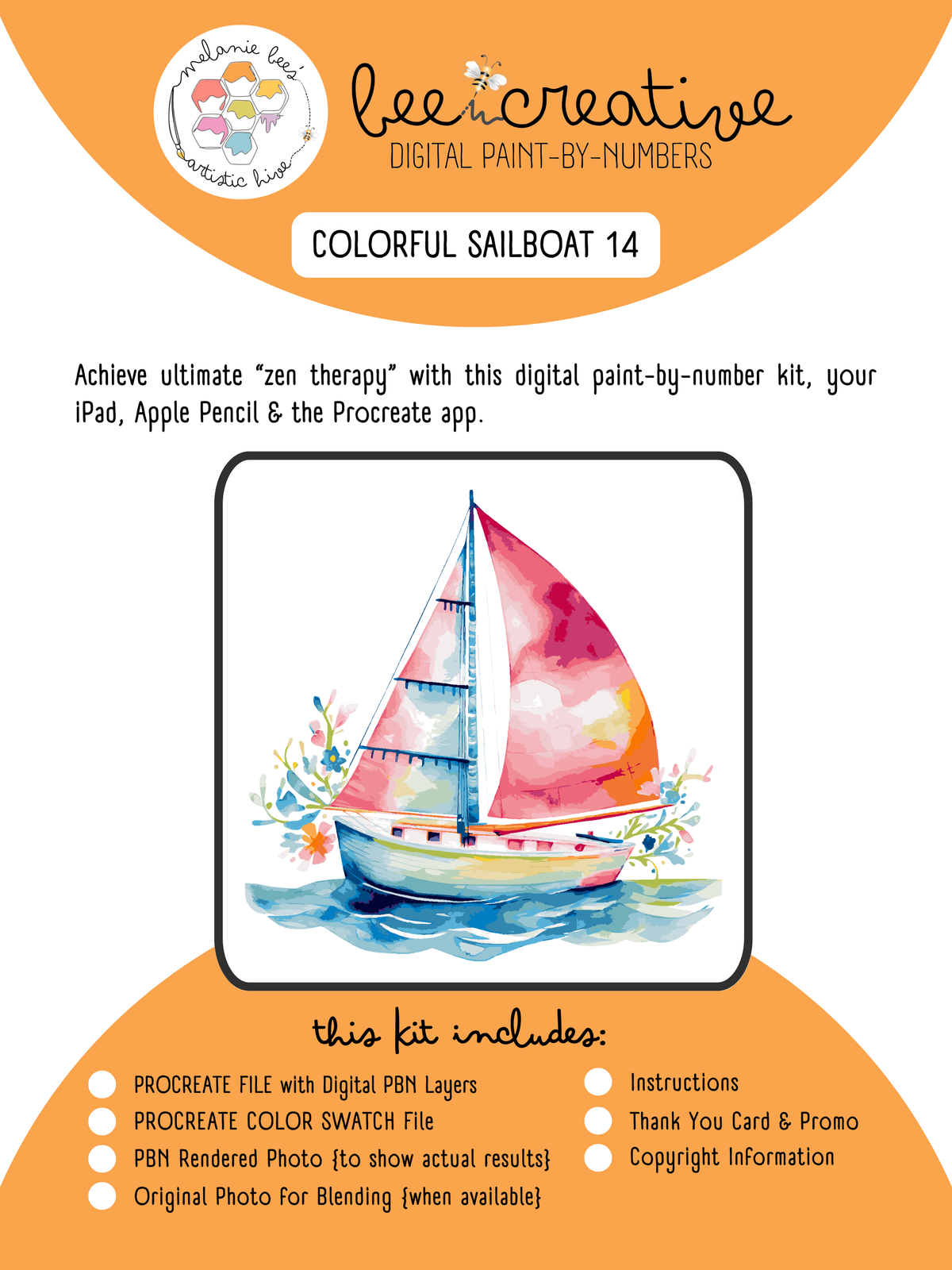 BEE CREATIVE Digital Paint by Number Kit {for Procreate} - COLORFUL SAILBOAT 14