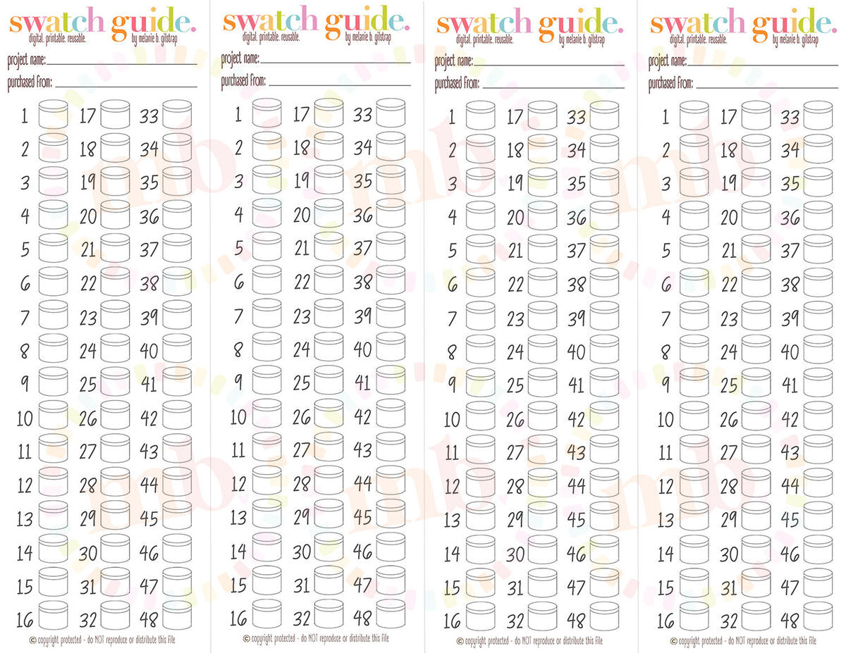 Guide numérique téléchargeable et imprimable de MB pour PBN : GUIDE SWATCH pour 48 PEINTURES
