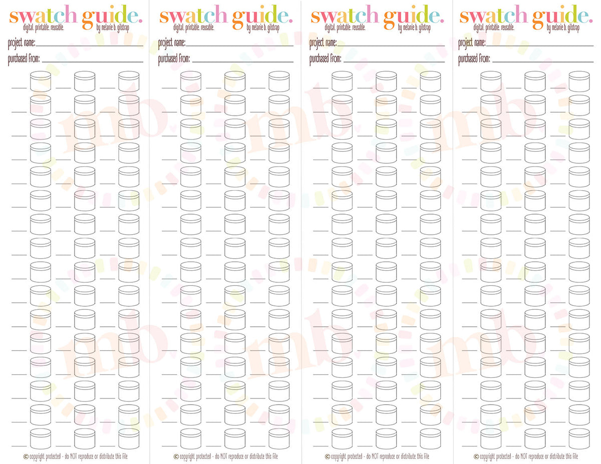 Guide numérique téléchargeable et imprimable de MB pour PBN : GUIDE SWATCH pour 48 PEINTURES