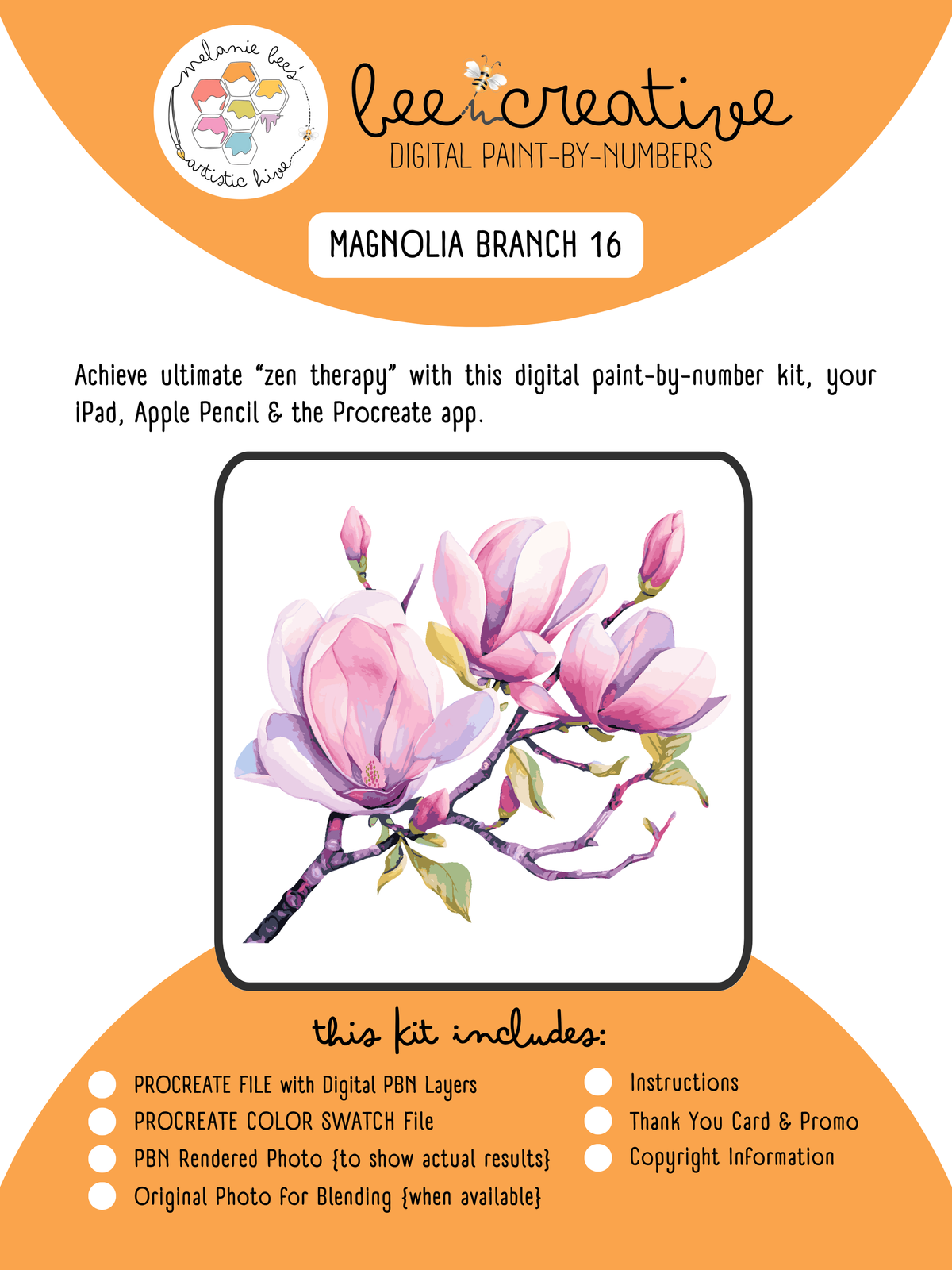 BEE CREATIVE Digital Paint by Number Kit {for Procreate} - MAGNOLIA BRANCH 16