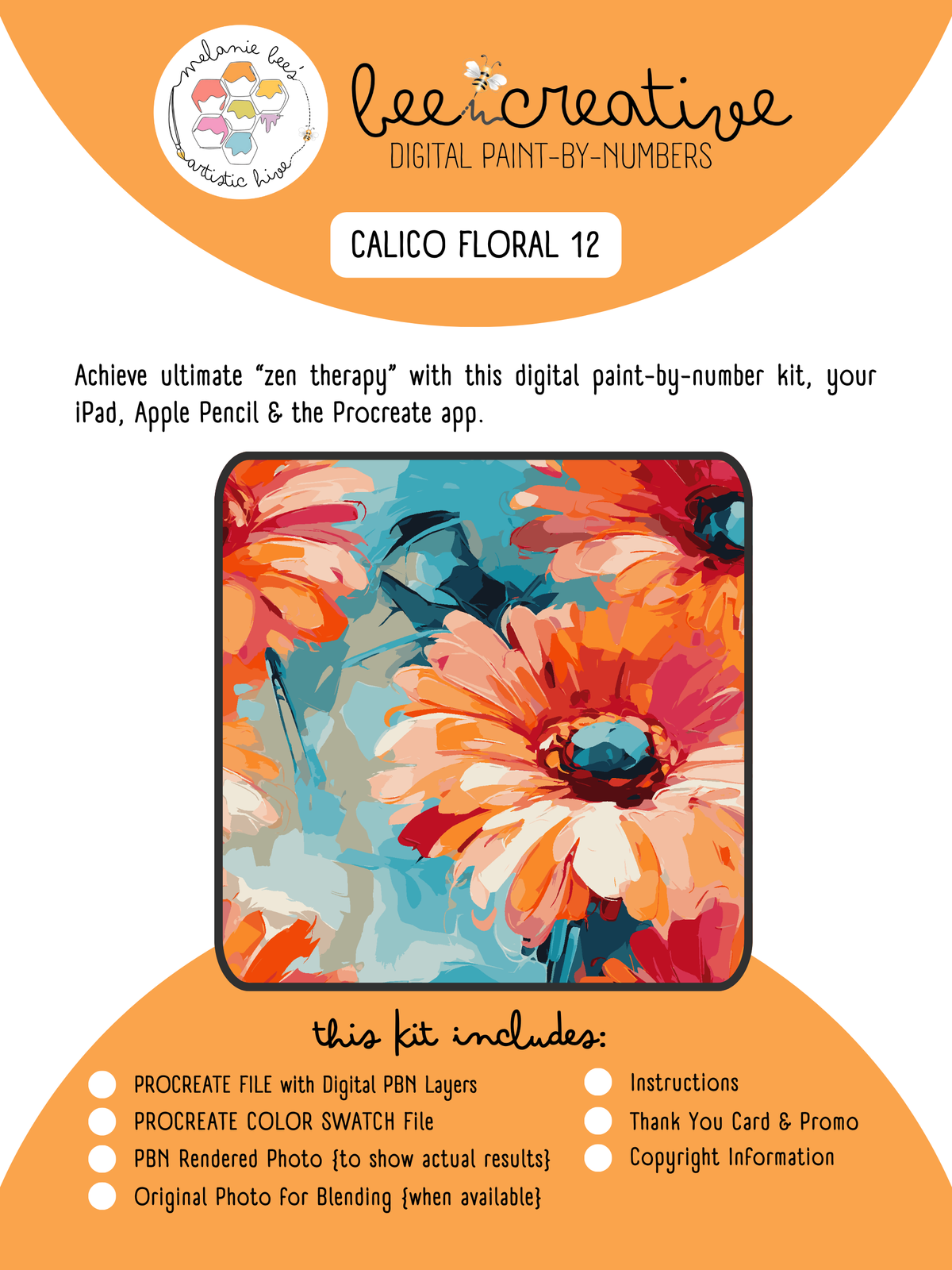 BEE CREATIVE Digital Paint by Number Kit {for Procreate} - CALICO FLORAL 12