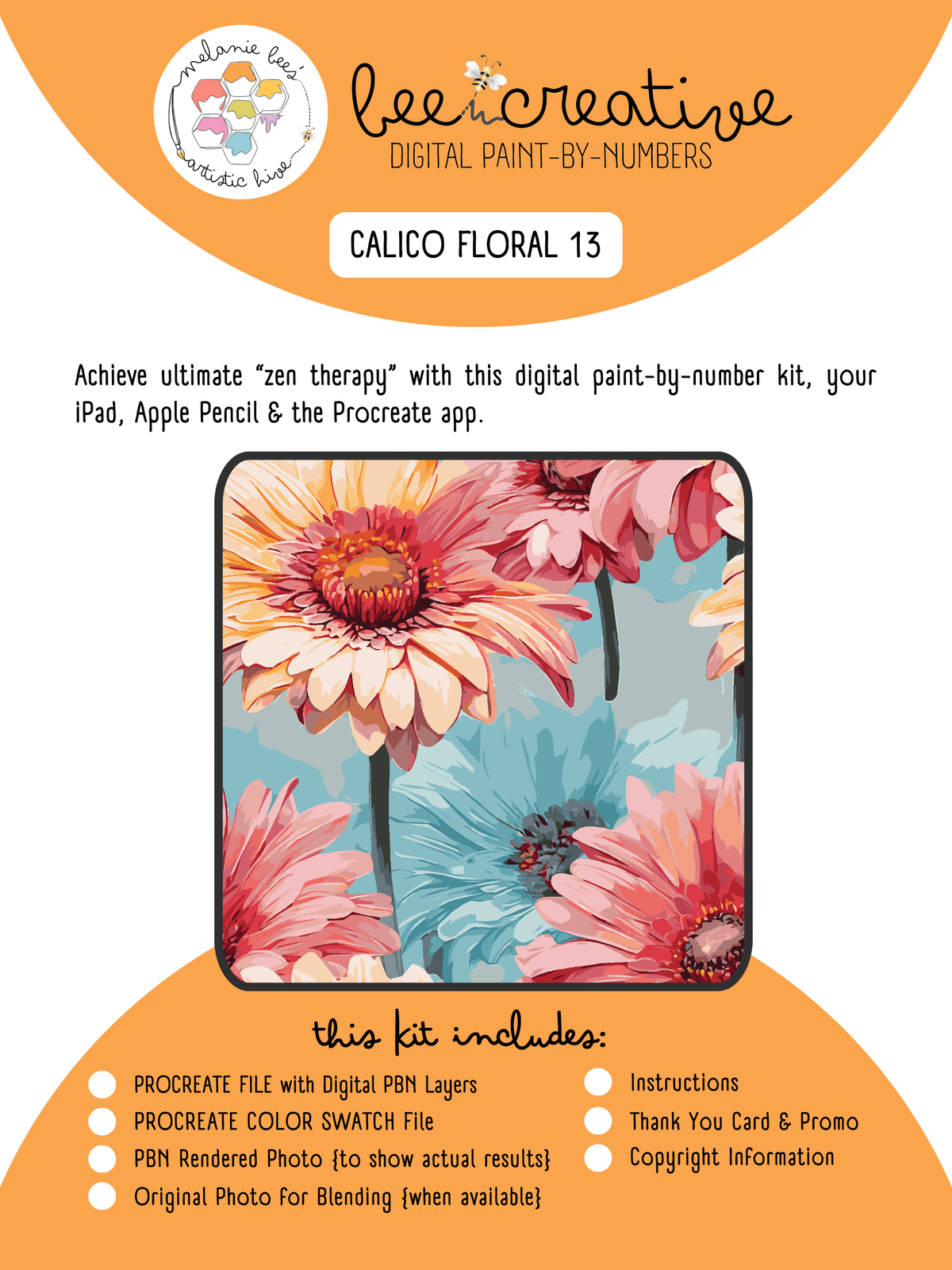 BEE CREATIVE Digital Paint by Number Kit {for Procreate} - CALICO FLORAL 13