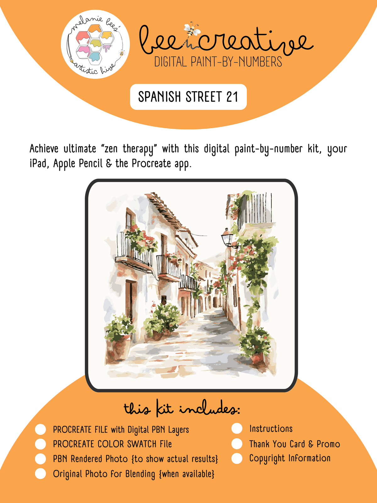 BEE CREATIVE Digital Paint by Number Kit {for Procreate} - SPANISH STREET 21