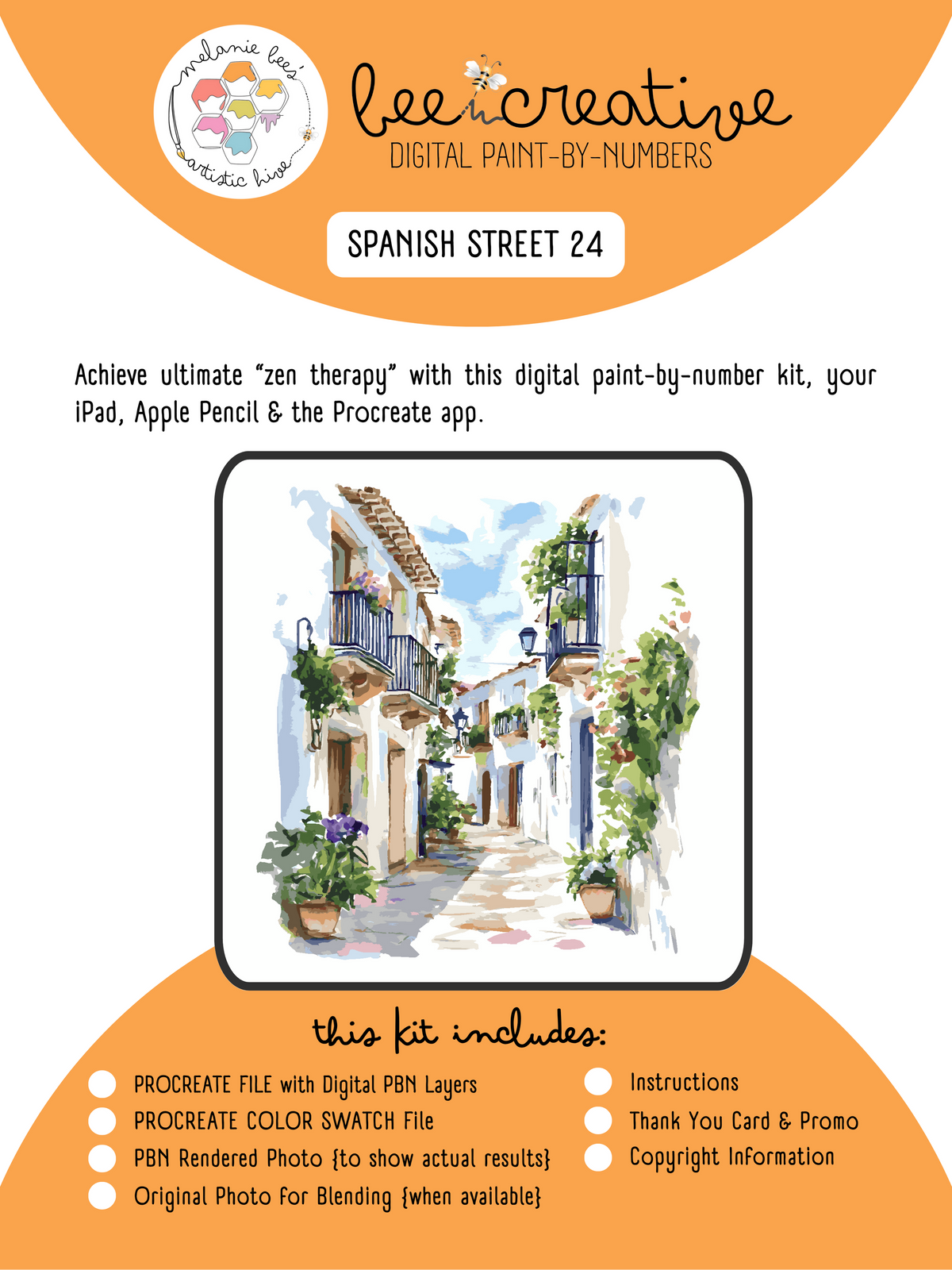 BEE CREATIVE Digital Paint by Number Kit {for Procreate} - SPANISH STREET 24