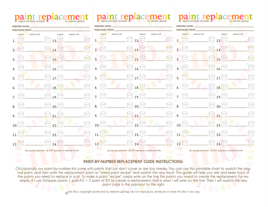 MB's PAINT REPLACEMENT SWATCH GUIDE: Digital Downloadable & Printable Guide for PBN