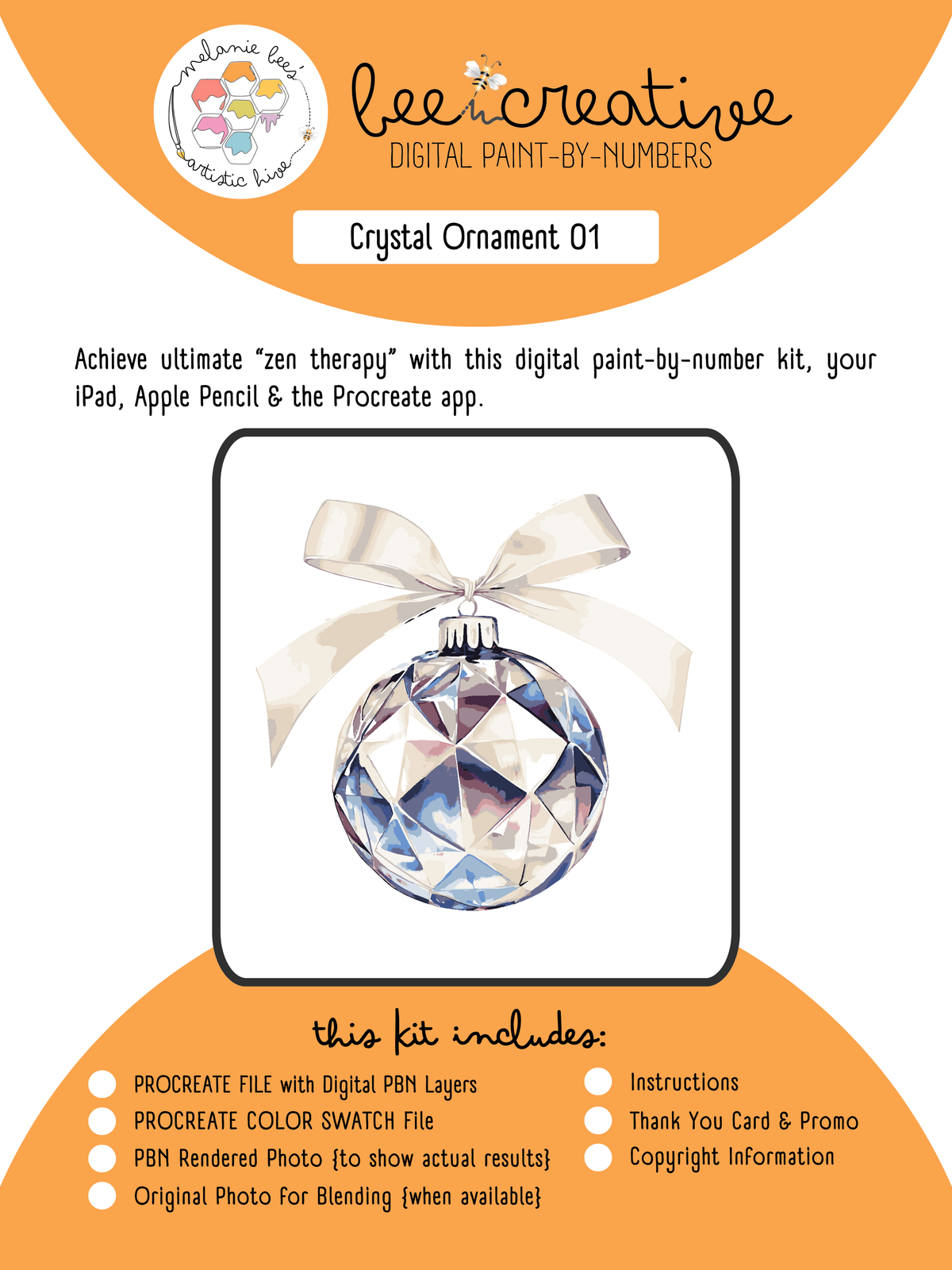 Kit de pintura digital por números BEE CREATIVE {para Procreate} - ADORNO DE CRISTAL 01