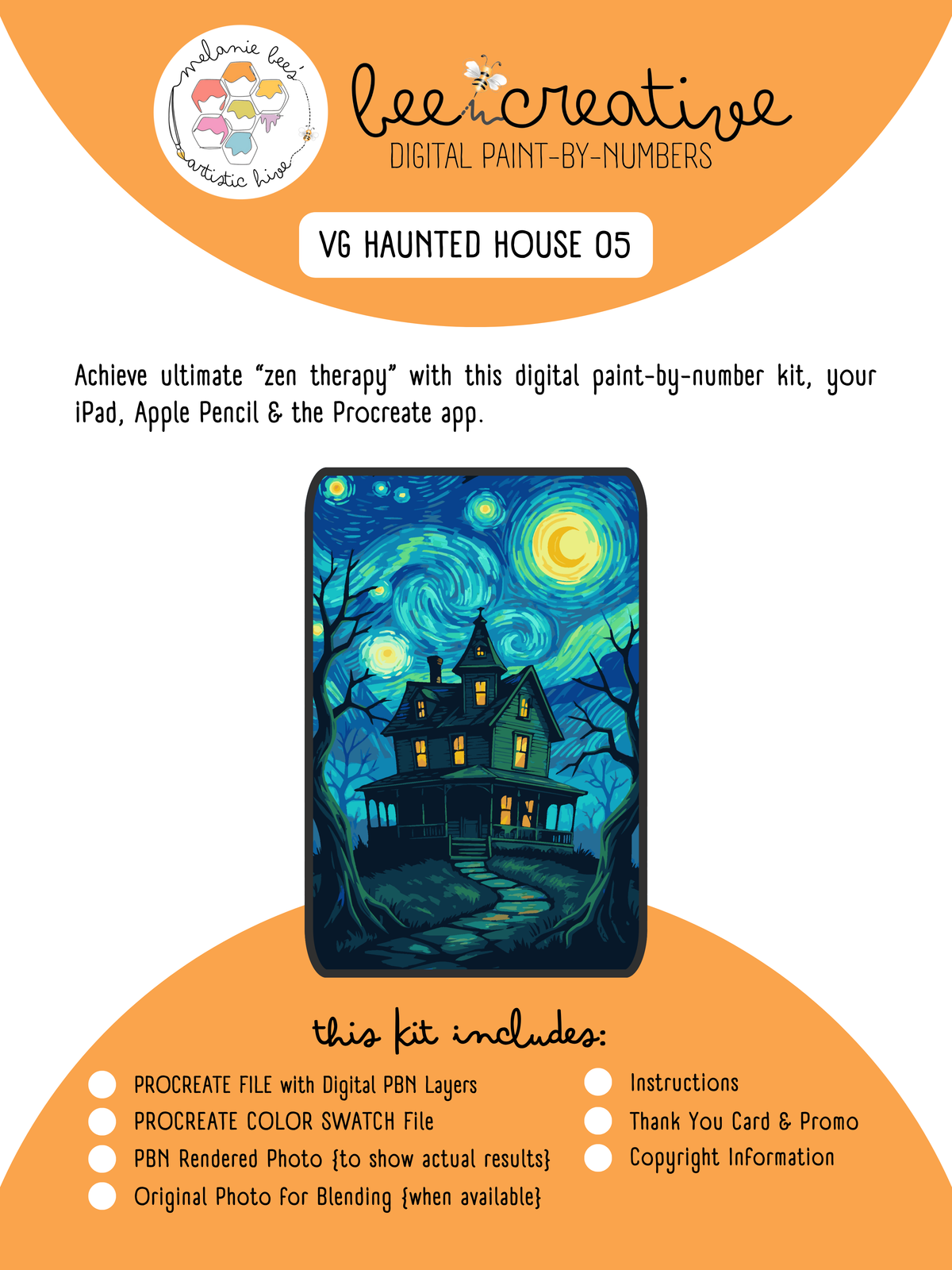 BEE CREATIVE Digital Paint by Number Kit {for Procreate} - MBs VAN GOGH {Inspired} HAUNTED HOUSE 05