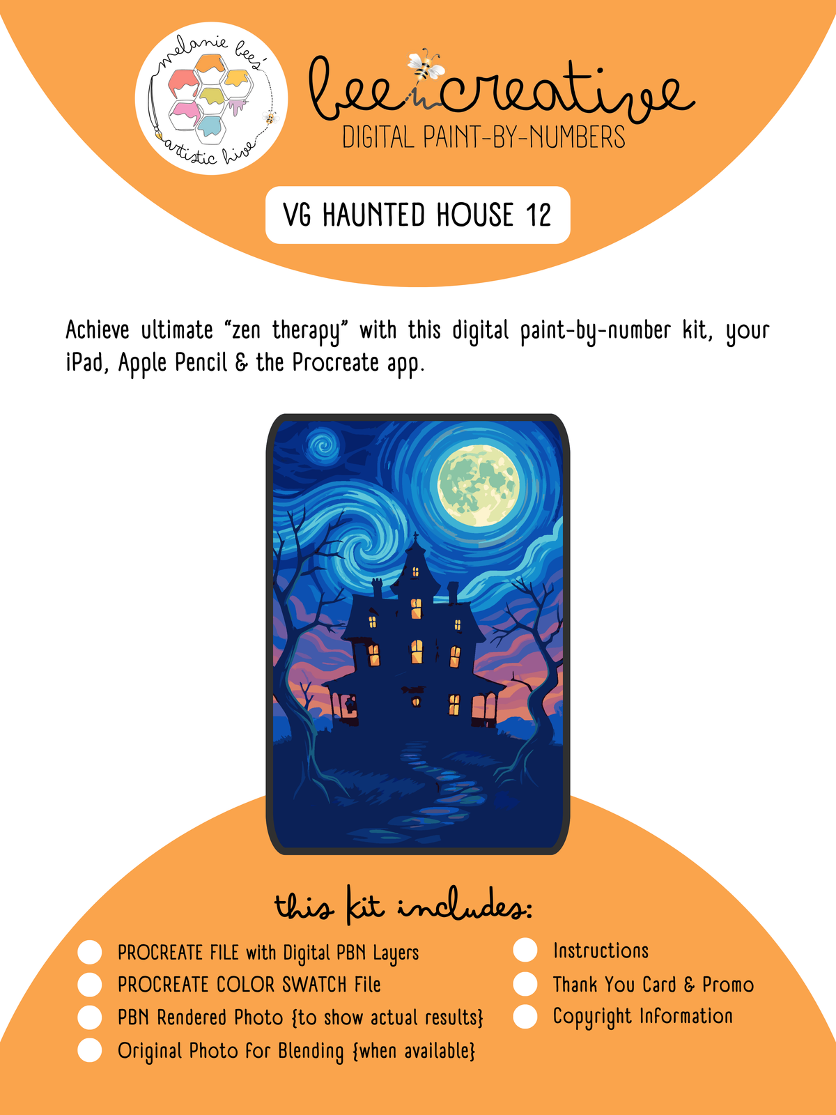 BEE CREATIVE Digital Paint by Number Kit {for Procreate} - MBs VAN GOGH {Inspired} HAUNTED HOUSE 12