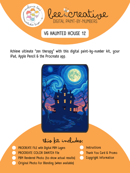 BEE CREATIVE Digital Paint by Number Kit {for Procreate} - MBs VAN GOGH {Inspired} HAUNTED HOUSE 12