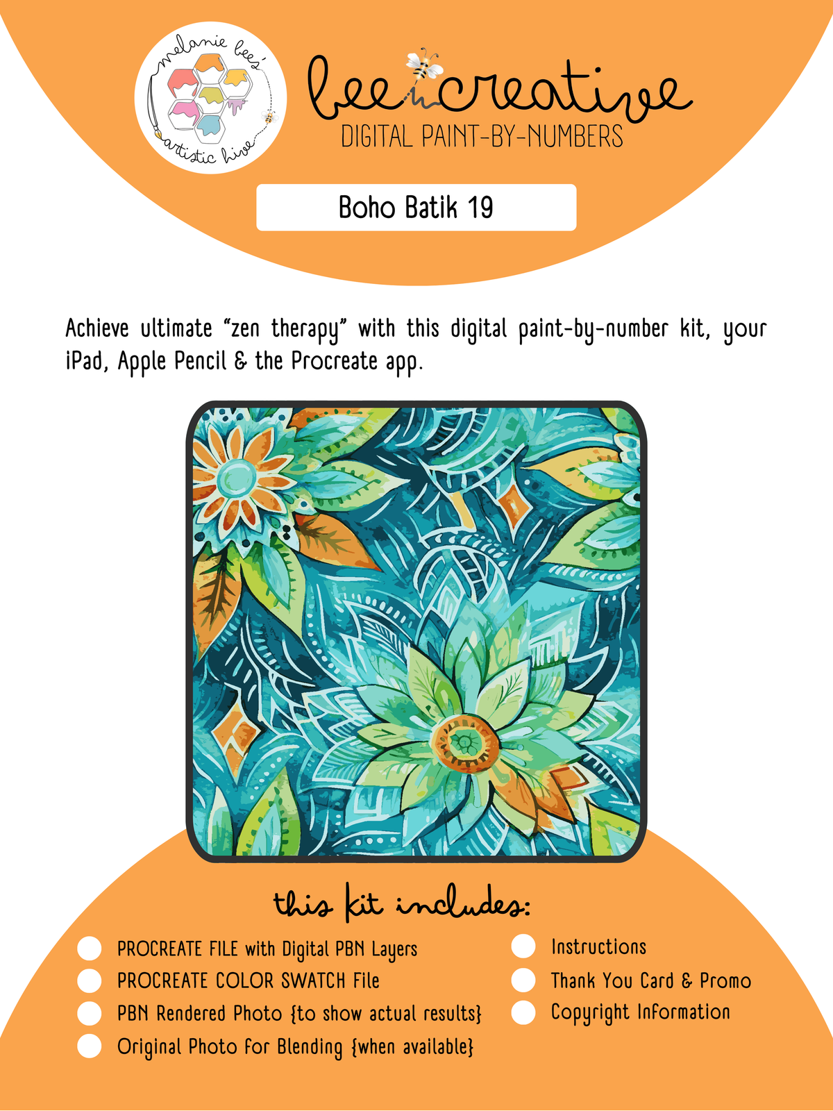 BEE CREATIVE Digital Paint by Number Kit {for Procreate} - BOHO BATIK 19