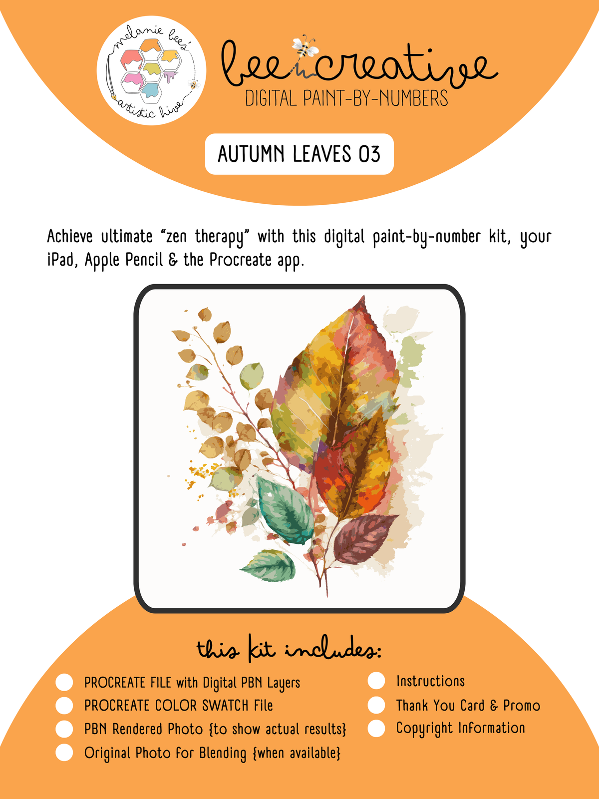 Kit de pintura por números imprimible "ABEJA ARTÍSTICA" - HOJAS DE OTOÑO 03