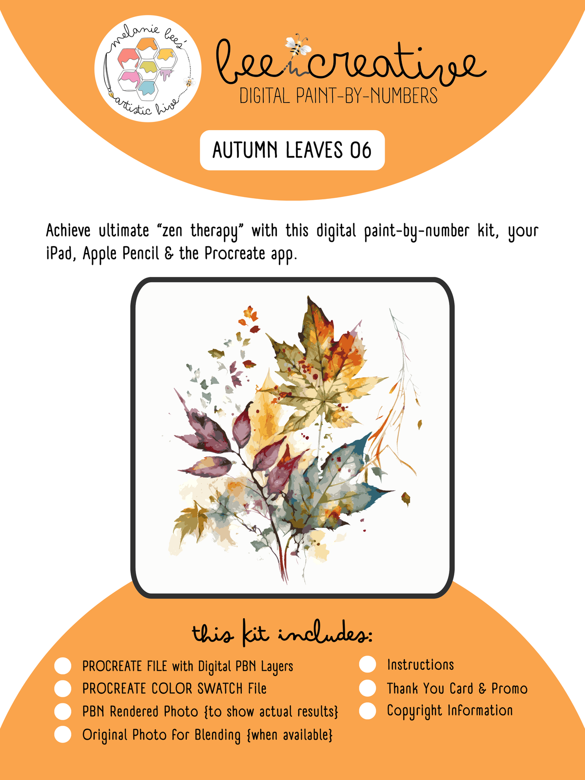 BEE ARTISTIC Printable Paint by Number Kit - AUTUMN LEAVES 06