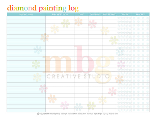 MB's DIAMOND PAINTING KIT LOG: Digital Downloadable & Printable Guide for DPK