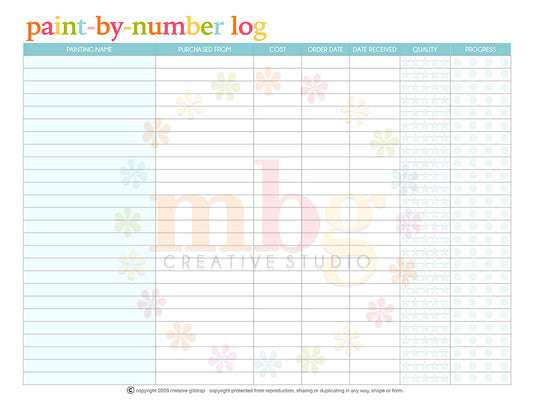 MB's PAINT BY NUMBER KIT LOG: Digital Downloadable & Printable Guide for PBN